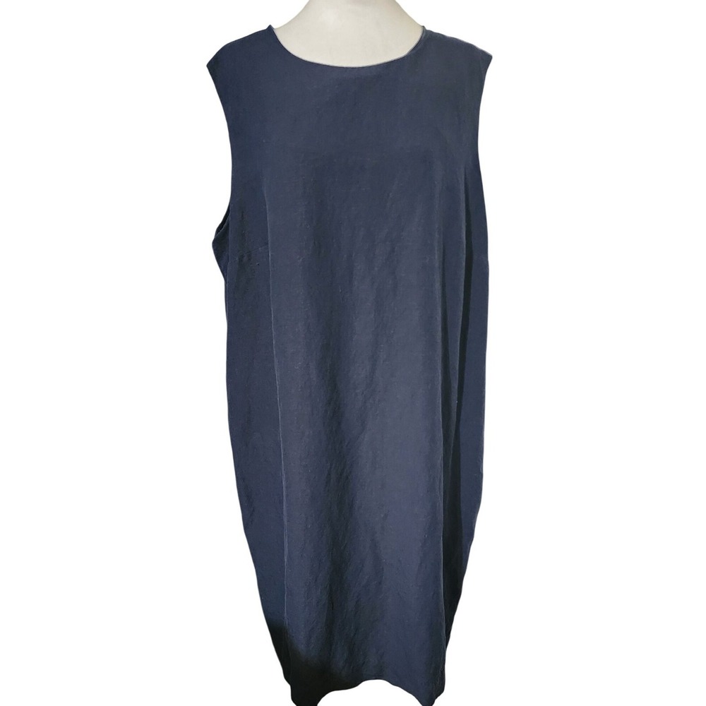 Coldwater Creek Womens Navy Sleeveless Linen Blend Dress W/ Back Zipper Size 20W